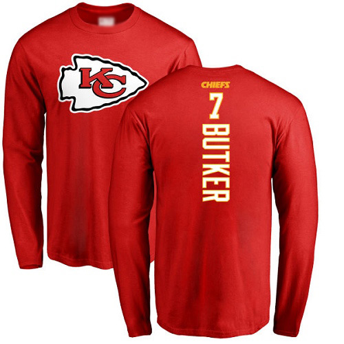Men Kansas City Chiefs #7 Butker Harrison Red Backer Long Sleeve T-Shirt